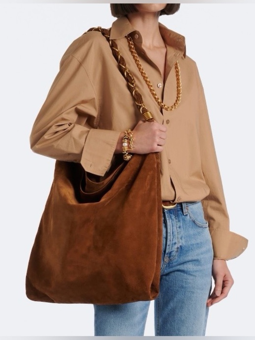 SAINT LAURENT Amalia YSL logo embellished suede leather shoulder bag - Picture 3 of 8